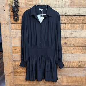 Ramy Brook Black Long-Sleeve Tiered Shirt Dress